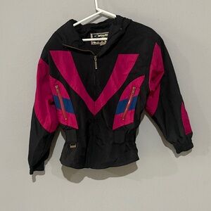 Vintage Ossi Women's Black and Pink Ski Jacket 70s ski Halloween cosplay